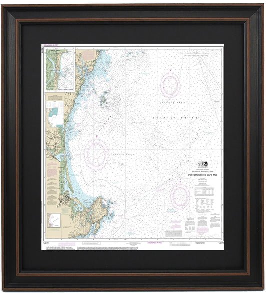 Framed Nautical Chart 13278 - Portsmouth to Cape Anne. NOAA 13278. Handmade in the USA.