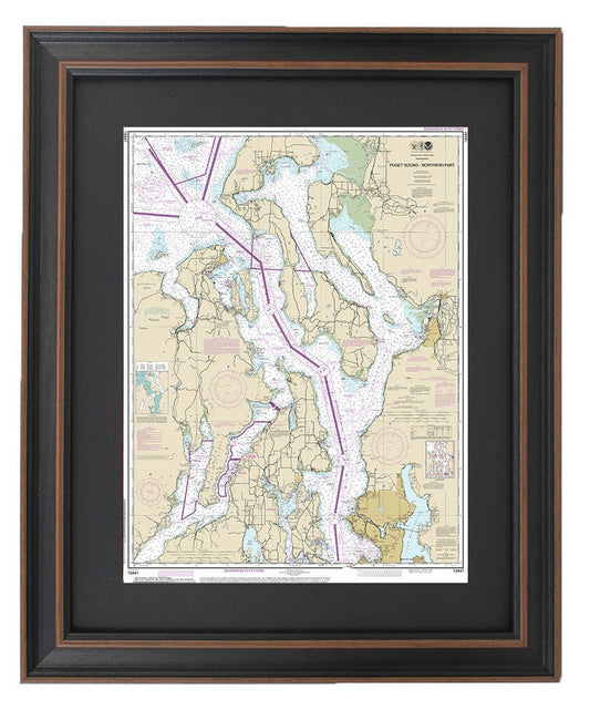 Framed Nautical Chart 18441 - Northern Puget Sound, NOAA 18441. Handmade in the USA.