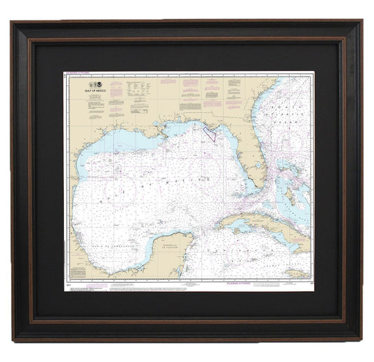 Framed Nautical Chart 411 - Gulf of Mexico. NOAA 411. Handmade in the USA.
