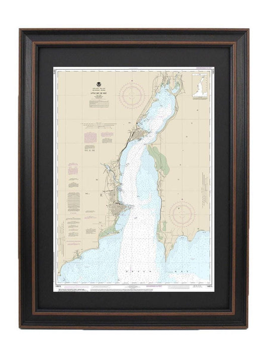 Framed Nautical Chart 14915 - Little Bay de Noc, Lake Michigan. NOAA 14915. Handmade in the USA.