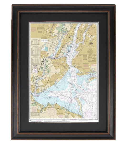 Framed Nautical Chart 12327 - New York Harbor. NOAA 12327. Handmade in the USA.
