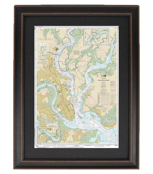Framed Nautical Chart 11524 - Charleston Harbor. NOAA 11524. Handmade in the USA.