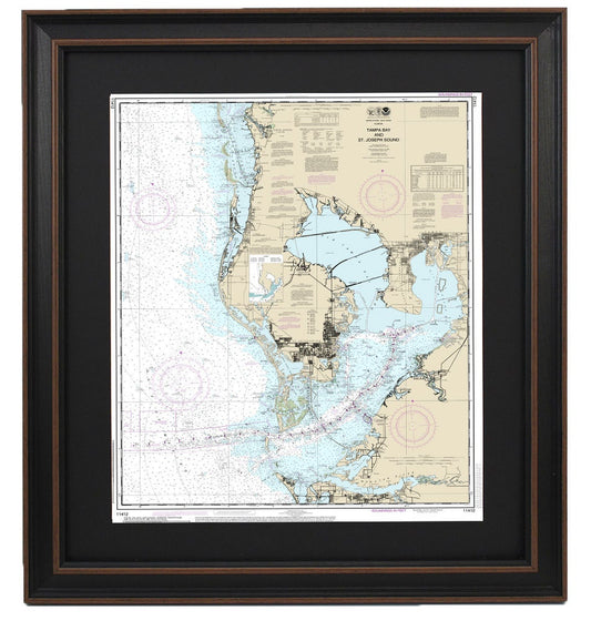 Framed Nautical Chart 11412 - Tampa Bay and St. Joseph Sound. NOAA 11412. Handmade in the USA.