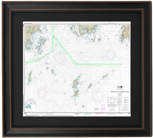 Framed Nautical Chart 13303 - Approaches to Penobscot Bay, Maine. NOAA 13303. Handmade in the USA.
