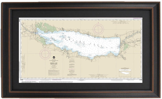 Framed Nautical Chart 14788 - Oneida Lake. NOAA 14788. Handmade in the USA.