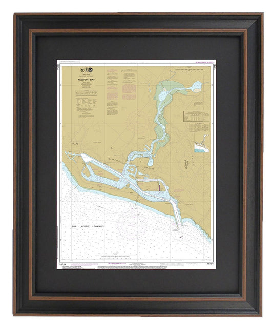 Framed Nautical Chart 18754 - Newport Bay. NOAA 18754. Handmade in the USA.