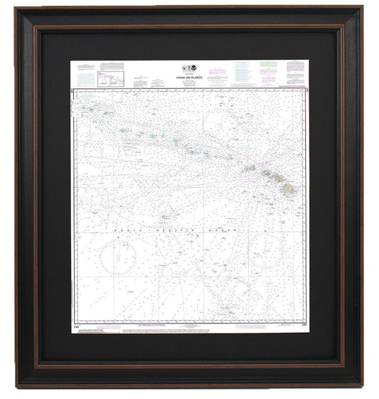 Framed Nautical Chart 540 - Hawaiian Islands. NOAA 540. Handmade in the USA.