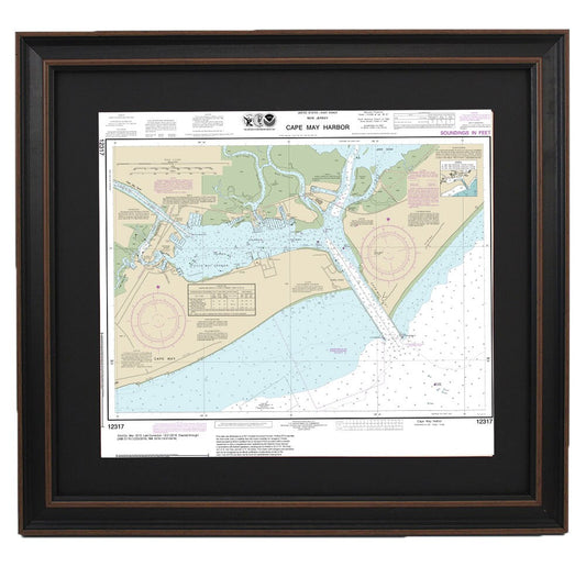 Framed Nautical Chart 12317 - Cape May Harbor. NOAA 12317. Handmade in the USA.