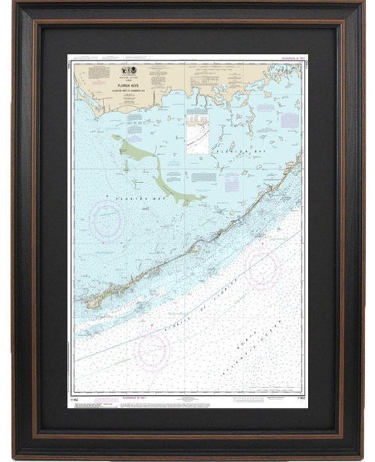 Framed Nautical Chart 11452 - Florida Keys. Alligator Reef to Sombrero Key. NOAA 11452. Handmade in the USA.