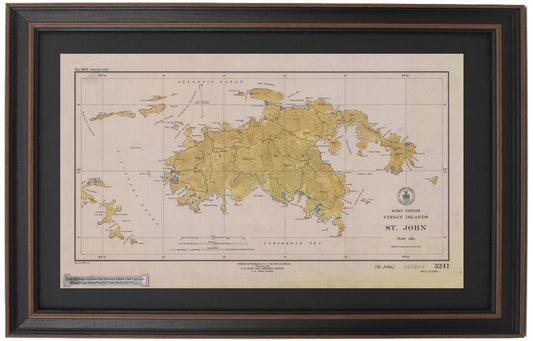 Framed Historical Nautical Chart 3241 - St. John, West Indies, USVI. 1948 Historical Chart. NOAA 3241.