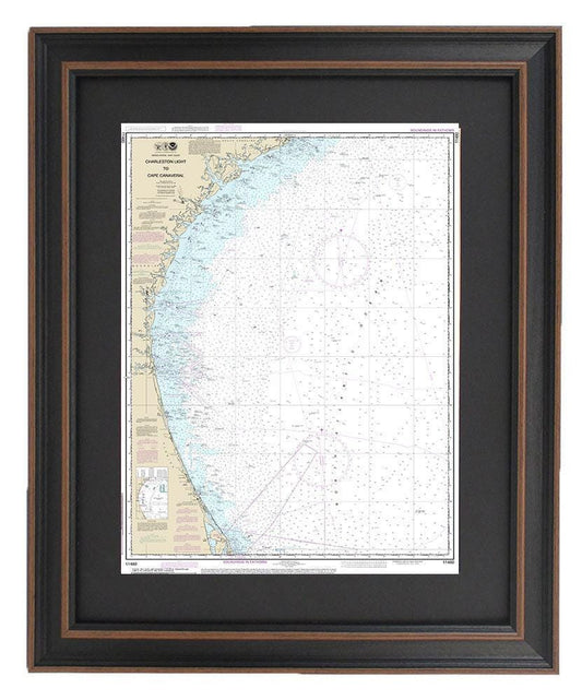 Framed Nautical Chart 11480 - Charleston Light to Cape Canaveral. NOAA 11480. Handmade in the USA.