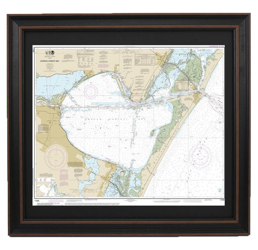 Framed Nautical Chart 11309 - Corpus Christi Bay. NOAA 11309. Handmade in the USA.