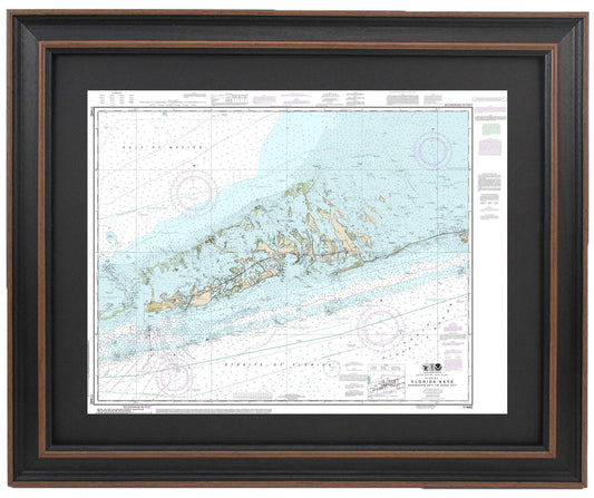 Framed Nautical Chart 11442 - Florida Keys. Sombrero Key to Sand Key. NOAA 11442. Handmade in the USA.