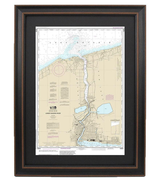 Framed Nautical Chart 14816- Lake Ontario, Lower Niagara River. NOAA 14816. Handmade in the USA.