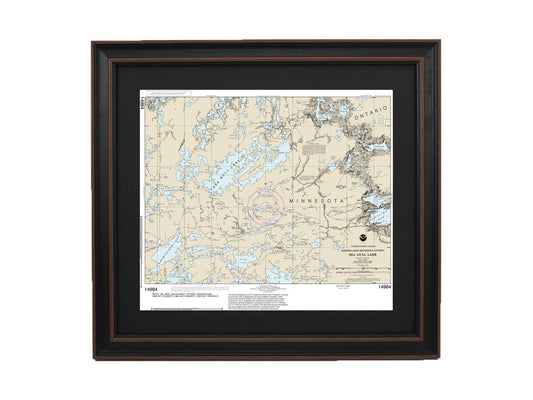 Framed Nautical Chart 14984 - Sea Gull Lake, Minnesota. NOAA 14984. Handmade in the USA.