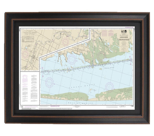 Framed Nautical Chart 11303 - Laguna Madre- Chubby Island to Stover Point. NOAA 11303. Handmade in the USA.