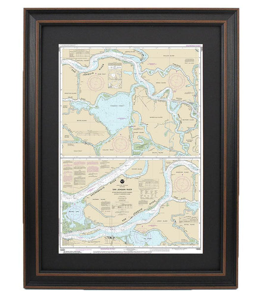 Framed Nautical Chart 18660 - San Joaquin River. Stockton Deep Water Channel, Antioch to Medford Island. NOAA 18660. Handmade in the USA.