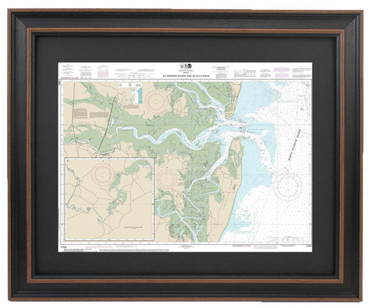 Framed Nautical Chart 11504 - St. Andrew Sound and Satilla River. NOAA 11504. Handmade in the USA.
