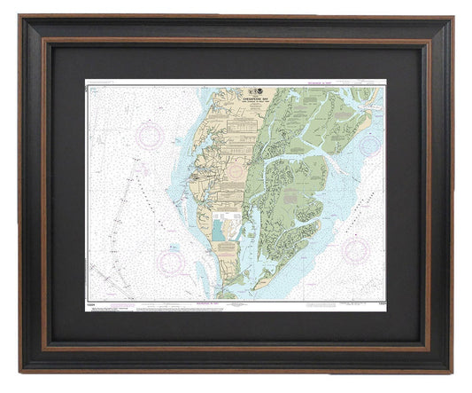 Framed Nautical Chart 12224 - Chesapeake Bay, Cape Charles to Wolf Trap, NOAA 12224. Handmade in the USA.