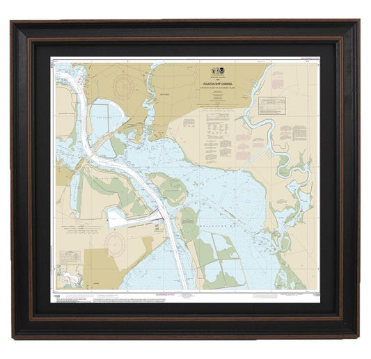 Framed Nautical Chart 11328 - Houston Ship Channel. NOAA 11328. Handmade in the USA.