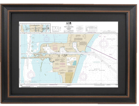 Framed Nautical Chart 11478 - Port Canaveral. NOAA 11478. Handmade in the USA.