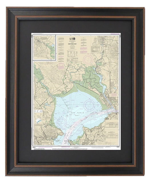 Framed Nautical Chart 18654 - San Pablo Bay. NOAA 18654. Handmade in the USA.