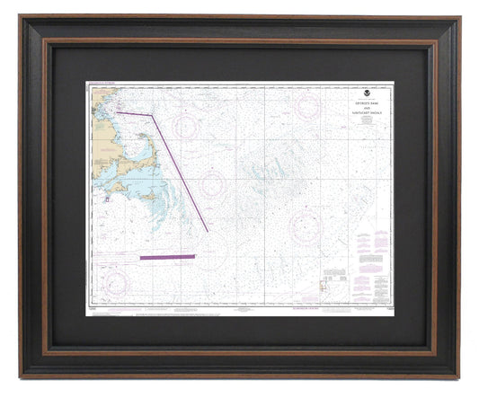 Framed Nautical Chart 13200 - Georges Bank and Nantucket Shoals. NOAA 13200. Handmade in the USA.