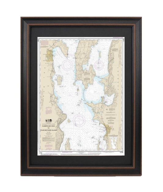 Framed Nautical Chart 14782 - Lake Champlain, Cumberland Head to Four Brothers Islands. NOAA 14782. Handmade in the USA.