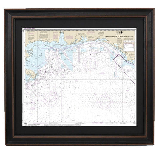 Framed Nautical Chart 11360 - Cape St. George to Mississippi Passes. NOAA 11360. Handmade in the USA.