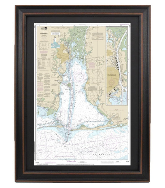 Framed Nautical Chart 11376 - Mobile Bay. NOAA 11376. Handmade in the USA.