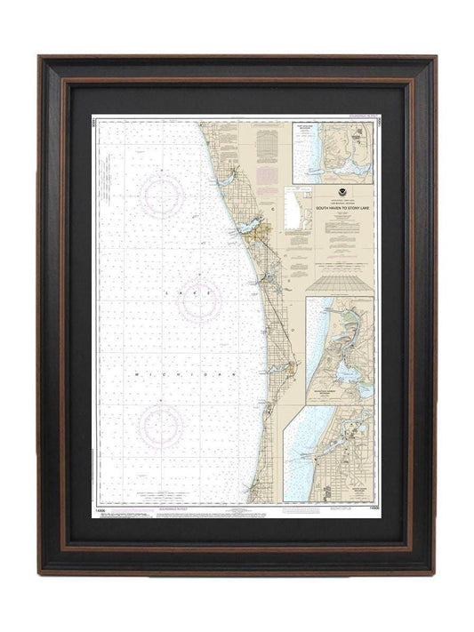 Framed Nautical Chart 14906 - Lake Michigan South Haven to Stony Lake. NOAA 14906. Handmade in the USA.