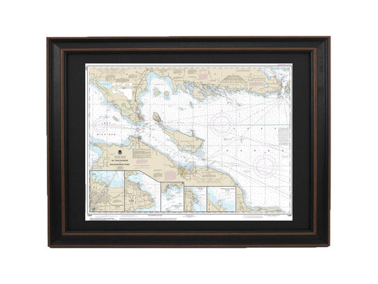 Framed Nautical Chart 14881 - Lake Huron, Detour Passage to Waugoshance Pt. NOAA 14881. Handmade in the USA.