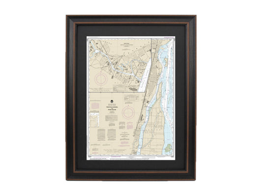 Framed Nautical Chart 14854 - Trenton River and River Rouge, Detroit River to Ford Motor Company. NOAA 14854. Handmade in the USA.