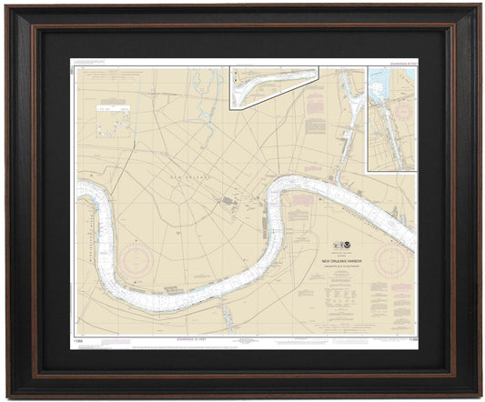 Framed Nautical Chart 11368 - New Orleans Harbor. Chalmette Slip to Southport. NOAA 11368. Handmade in the USA.