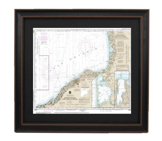Framed Nautical Chart 14803 - Lake Ontario, Six Miles South of Stony to Port Bay. NOAA 14803. Handmade in the USA.