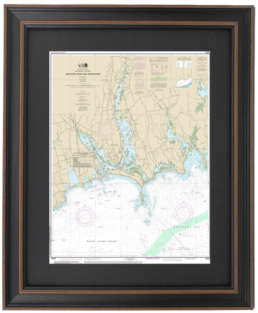 Framed Nautical Chart 13228 - Westport River. NOAA 13228. Handmade in the USA.