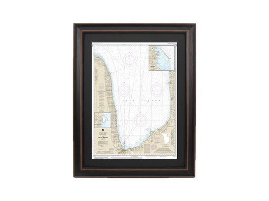 Framed Nautical Chart 14862- Lake Huron, Port Huron to Pte aux Barques NOAA 14862. Handmade in the USA.