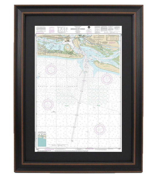 Framed Nautical Chart 11547 - Morehead City Harbor, NOAA 11547. Handmade in the USA.