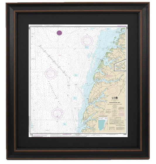 Framed Nautical Chart 12226 - Chesapeake Bay, Wolf Trap to Pungoteague Creek, NOAA 12226. Handmade in the USA.